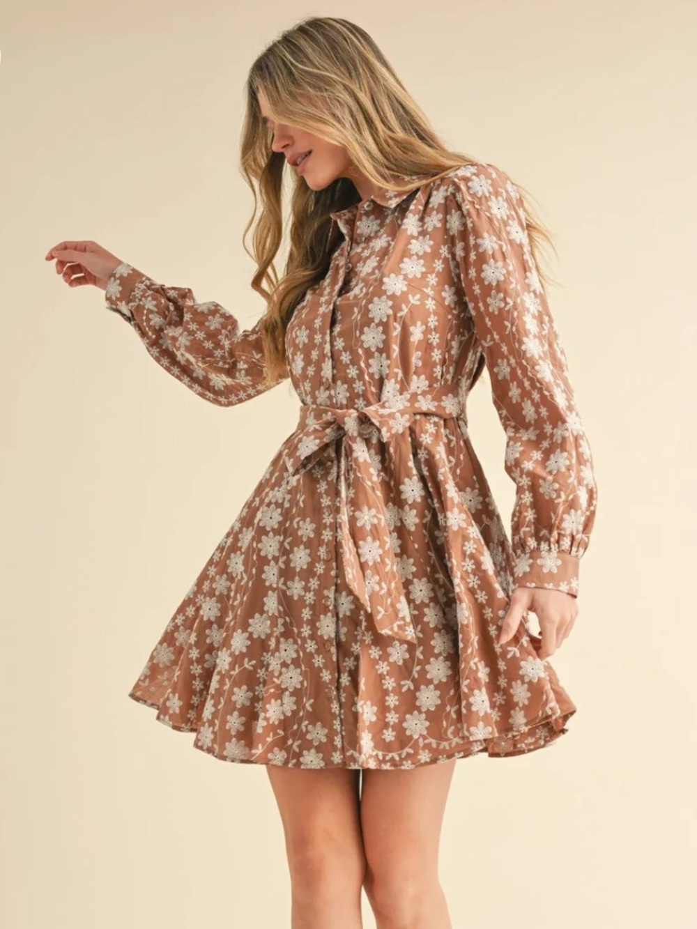 NWT Floral Embroidery Button Down
Flared Mini Dress